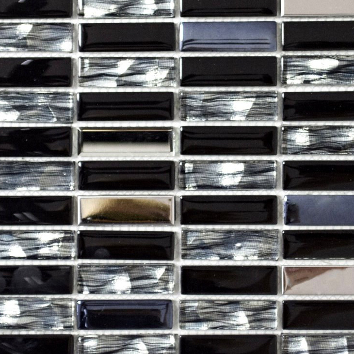 Piastrella di mosaico dipinta a mano Aste traslucide in acciaio inox nero Mosaico di vetro Acciaio cristallo nero MOS87-0301_m