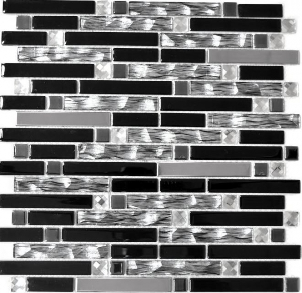 Glass mosaic rods stainless steel silver black tile backsplash kitchen wall MOS67-GV478