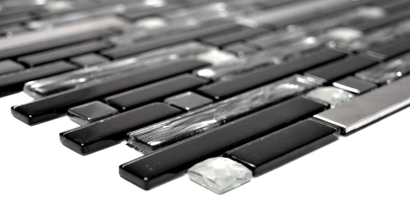 Échantillon manuel Carreau de mosaïque translucide acier inoxydable noir composite Mosaïque de verre Crystal acier noir verre MOS67-GV478_m