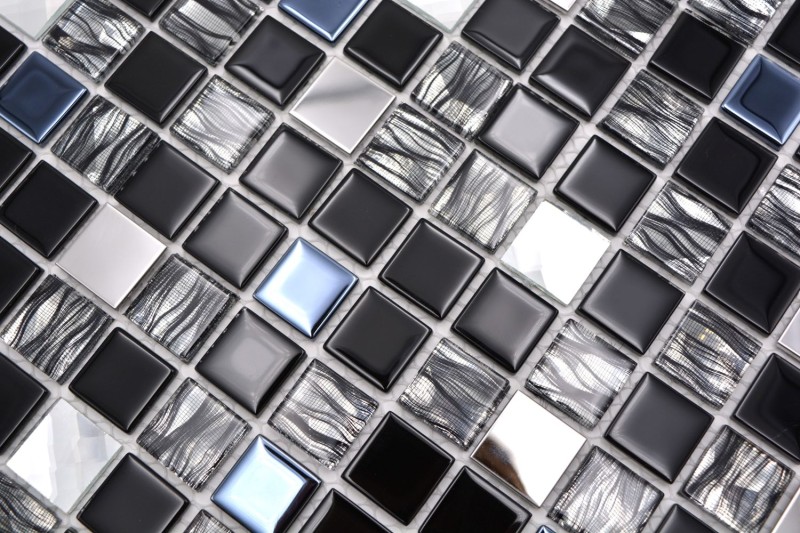 Mosaïque Carreaux acier inoxydable Mosaïque de verre anthracite argent noir Plaque de mosaïque MOS63-CM-426