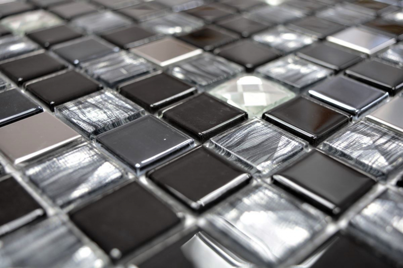 Mosaikmatte Mosaikfliesen Mosaik Quadrat Crystal uni silber gehämmert 327x302mm 