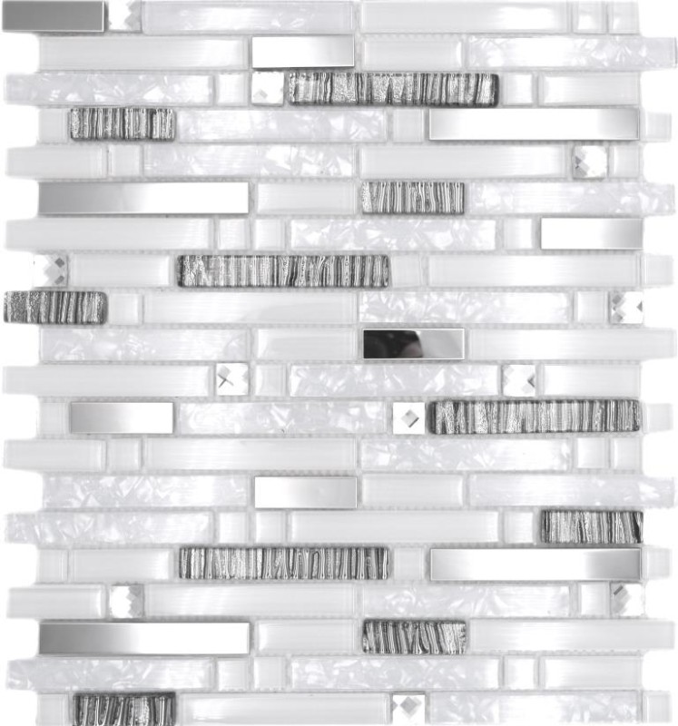 Glass mosaic rods mosaic tiles stainless steel white silver MOS86-0104
