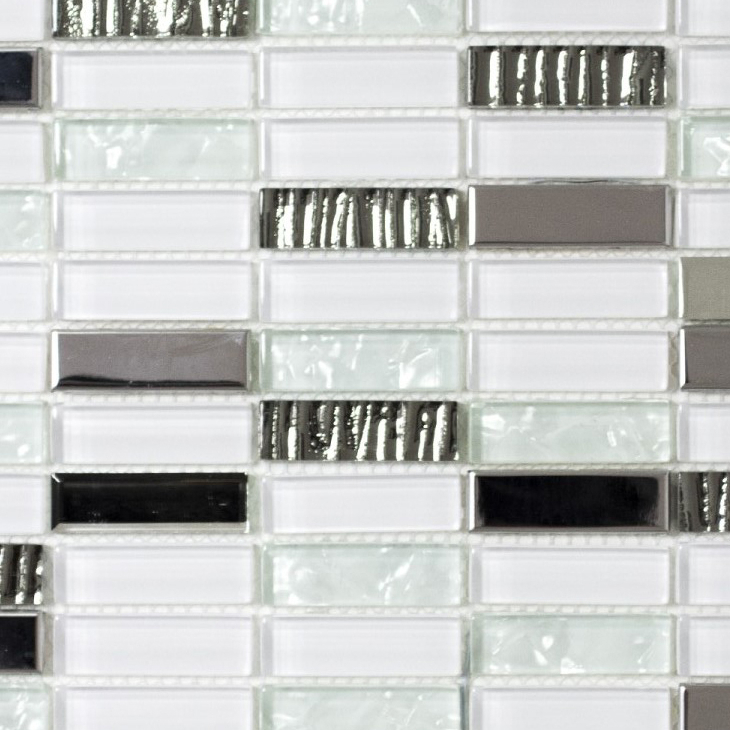 Mosaikfliese Transluzent Edelstahl weiß Stäbchen Glasmosaik Crystal Stahl weiß Glas MOS87-0102_f | 10 Mosaikmatten