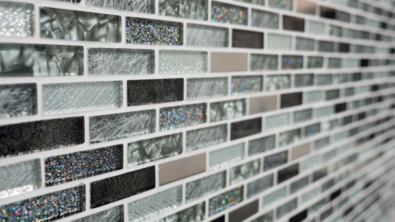 Aste di mosaico in vetro tessere di mosaico in acciaio inox glitter argento grigio antracite nero MOS87-IL017