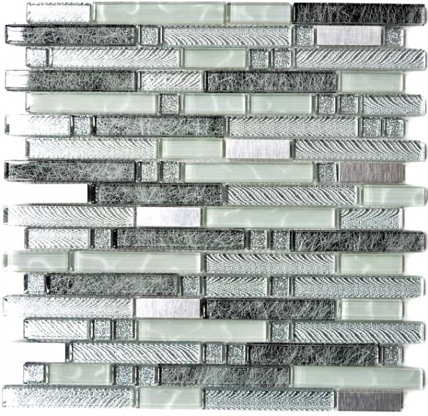 Handmuster Mosaikfliese Fliesenspiegel Transluzent Edelstahl klar silber grau Verbund Glasmosaik Crystal Stahl klar silber grau MOS87-MV698_m