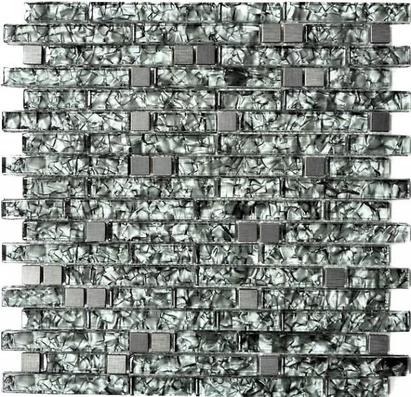 Piastrella di mosaico campione a mano Piastrella specchio traslucido acciaio inox verde grigio mosaico di vetro composito Cristallo acciaio pietra verde grigio MOS87-MV728_m