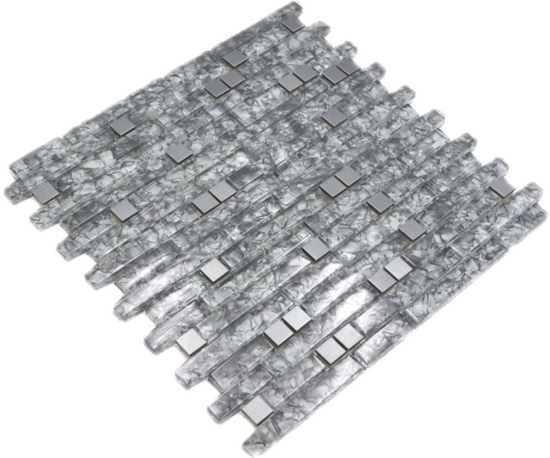 Glass mosaic rods mosaic tiles stainless steel anthracite green-grey stone green MOS87-MV728