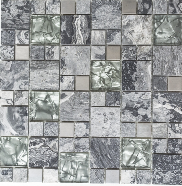 Pierre naturelle Mosaïque de verre Marbre Carreaux de mosaïque acier inoxydable gris argenté anthracite Carrelage mur cuisine salle de bain - MOS88-0204