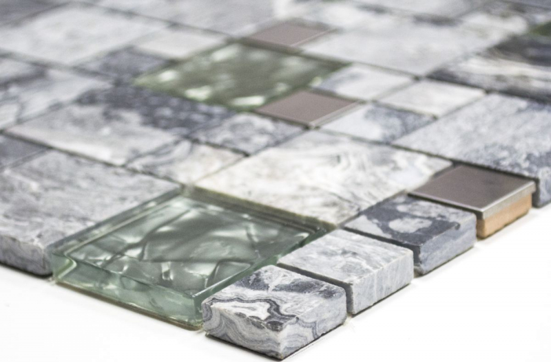 Mosaikfliese Transluzent Edelstahl grau Kombination Glasmosaik Crystal Stein Stahl grau MOS88-0204_f