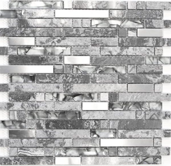 Piastrella di mosaico campione dipinta a mano Piastrella specchio traslucido acciaio inox grigio mosaico di vetro composito Pietra di cristallo acciaio grigio MOS87-MV778_m