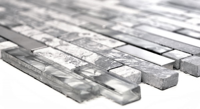 Piastrella di mosaico traslucida in acciaio inox grigio Mosaico di vetro composito Pietra di cristallo acciaio grigio MOS87-MV778_f