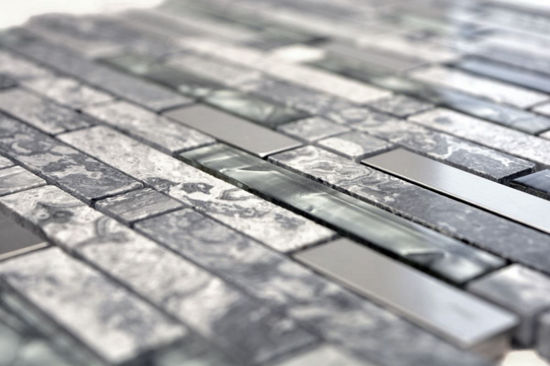 Piastrella di mosaico traslucida in acciaio inox grigio Mosaico di vetro composito Pietra di cristallo acciaio grigio MOS87-MV778_f