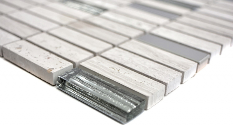Mosaic tile translucent stainless steel gray white rods glass mosaic Crystal stone steel wood white MOS87-2002_f