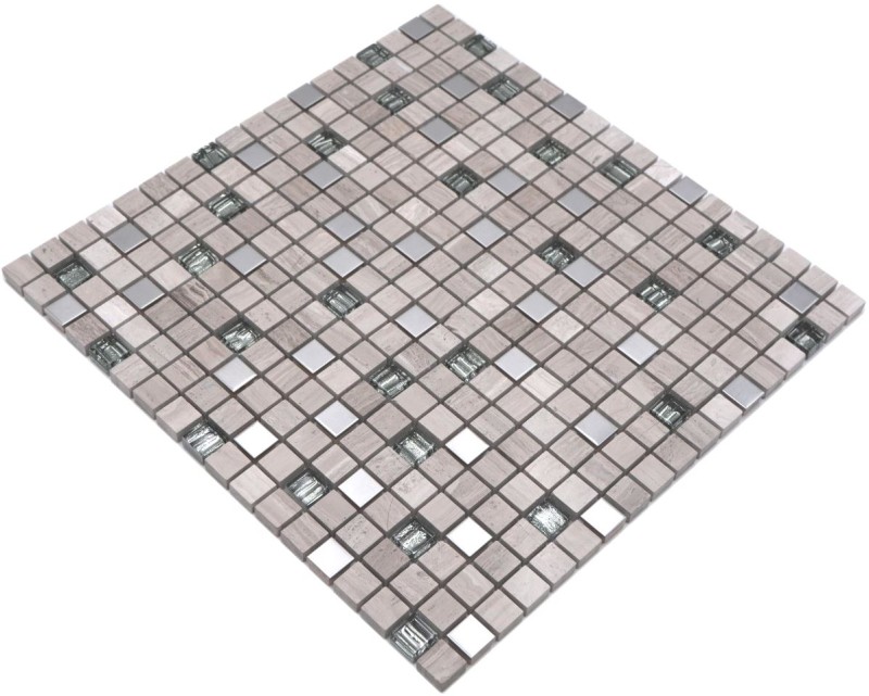 Glass mosaic natural stone mosaic tile stainless steel gray white beige silver marble tile backsplash bathroom - MOS92-2002