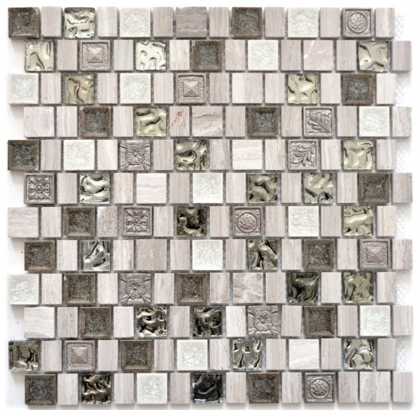 Mosaik Steine Verbund Mosaikfliese Resin Keramik grauweiß hellgrau cremebeige Multiformat Glasmosaik Fliesenspiegel - MOS82-2002