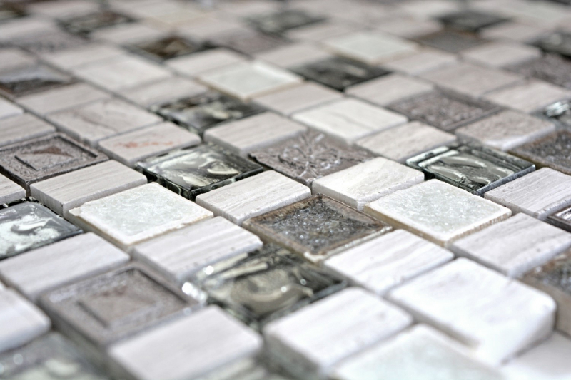 Mosaic stones composite mosaic tile resin ceramic gray white light gray cream beige multiformat glass mosaic tile backsplash - MOS82-2002