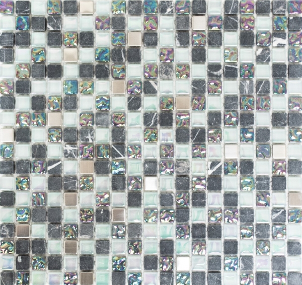 Handmuster Mosaikfliese Fliesenspiegel Transluzent Edelstahl grau Glasmosaik Crystal Stein Stahl grau MOS92-0206_m