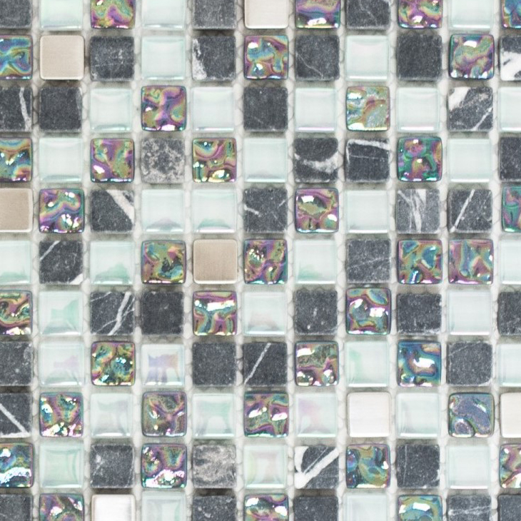 Échantillon manuel Carreau de mosaïque Translucide acier inoxydable gris Mosaïque de verre Crystal pierre acier gris MOS92-0206_m
