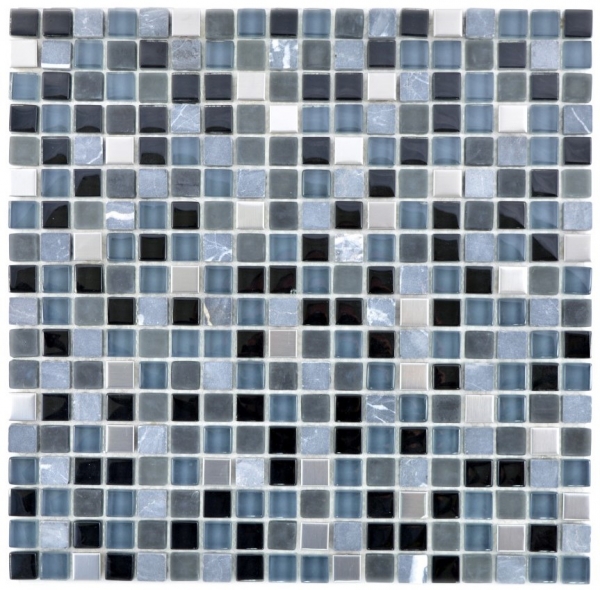 Handmuster Mosaikfliese Transluzent Edelstahl schwarz Glasmosaik Crystal Stein Stahl schwarz Glas MOS92-0203_m