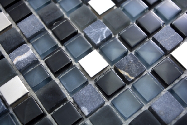Mosaic tile translucent stainless steel black glass mosaic Crystal stone steel black glass MOS92-0203_f