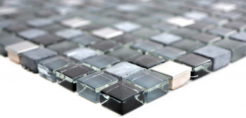 Glass mosaic natural stone mosaic tile stainless steel black anthracite dark gray silver tile backsplash kitchen tile - MOS92-0203