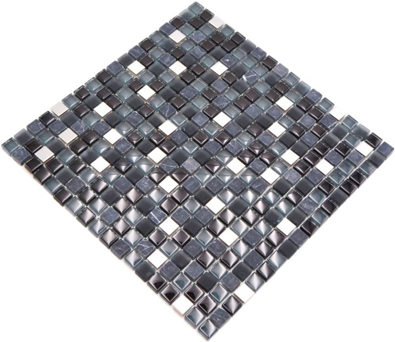 Glass mosaic natural stone mosaic tile stainless steel black anthracite dark gray silver tile backsplash kitchen tile - MOS92-0203