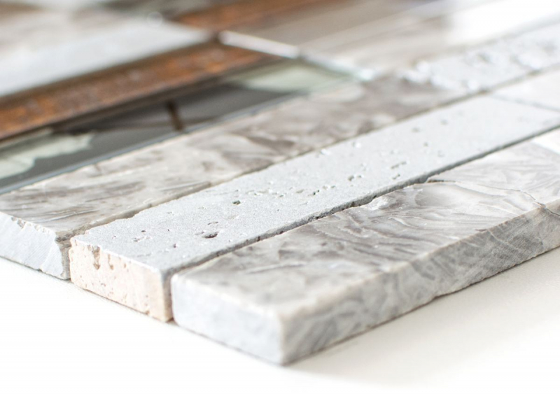 Piastrelle rettangolari in vetro mosaico acciaio inox resina grigio antracite marrone piastrelle backsplash muro cucina bagno - MOS87-24X