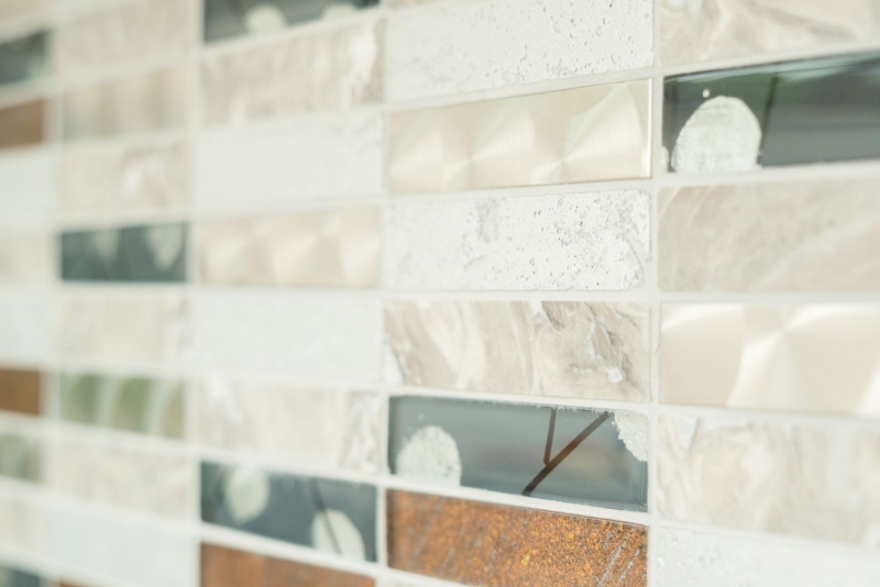 Rectangular mosaic tiles glass mosaic stainless steel resin gray anthracite brown tile backsplash wall kitchen bathroom - MOS87-24X
