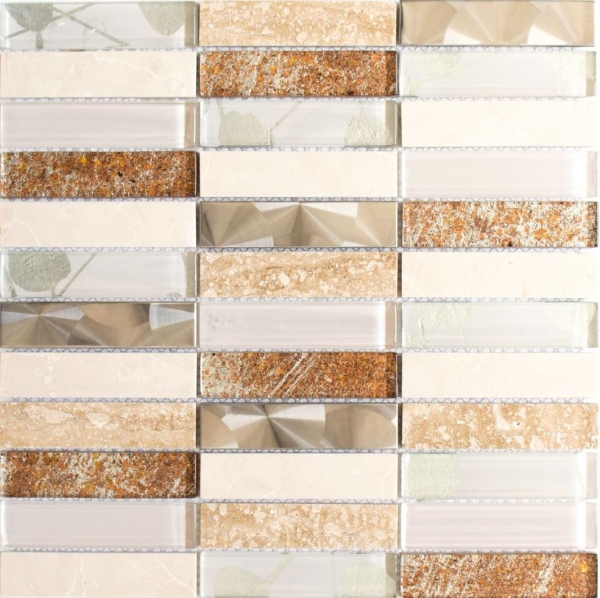 Striscia di mosaico piastrelle di vetro mosaico in acciaio inox pietra naturale beige crema marrone piastrelle backsplash bagno parete WC - MOS87-52X