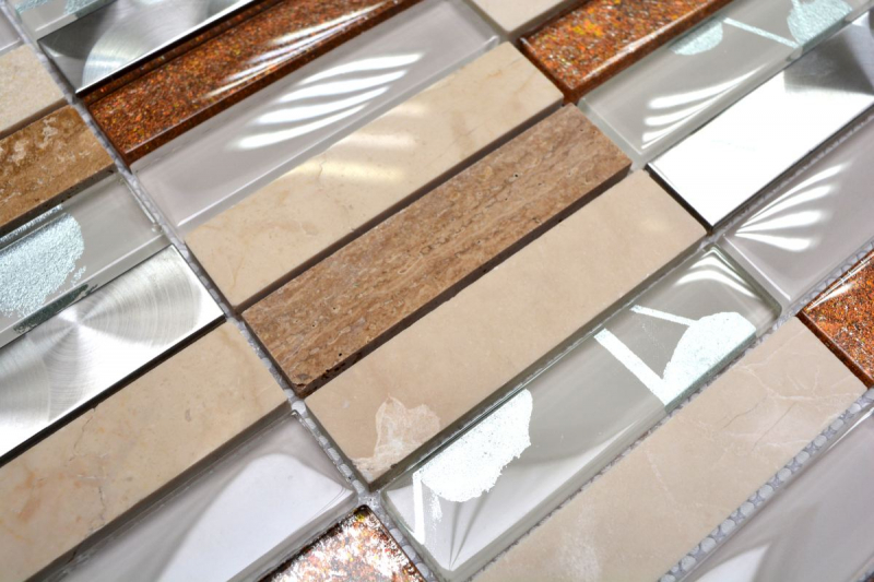 Mosaikfliese Transluzent Edelstahl beige Rechteck Glasmosaik Crystal Stein Stahl beige MOS87-52X_f