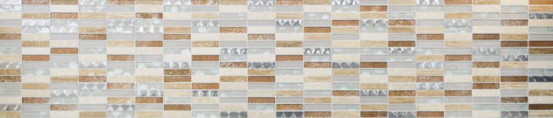 Riemchen Mosaikfliesen Glasmosaik Edelstahl Naturstein beige creme braun Fliesenspiegel Bad Wand WC - MOS87-52X