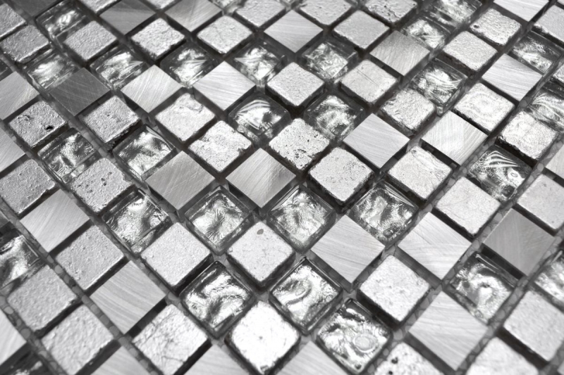 Mosaïque de verre Carreau de mosaïque aluminium argent gris Résine Protection contre les éclaboussures Cuisine Salle de bains Carrelage mural WC - MOS92-0202