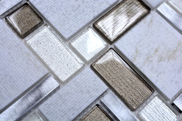 Piastrella di mosaico campione a mano alluminio traslucido come il beige chiaro combinazione di mosaico di vetro Pietra di cristallo alluminio bianco e beige MOS49-FK01_m