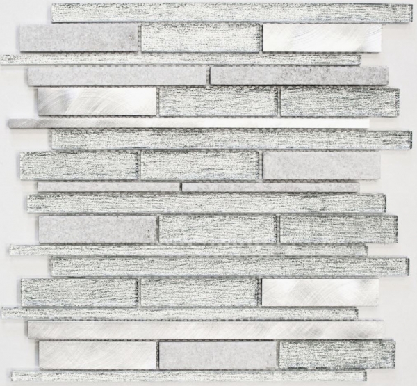 Glass mosaic natural stone rods mosaic tile aluminum white silver clear grey splashback wall cladding bathroom WC - MOS49-GV64