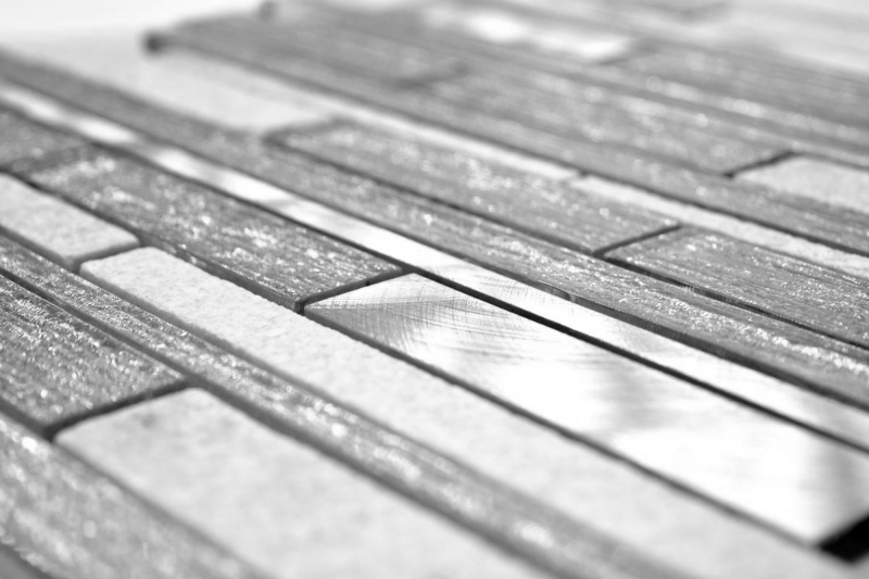 Échantillon manuel Carreau de mosaïque Translucide aluminium blanc argent noir composite Mosaïque de verre Crystal pierre aluminium blanc argent MOS49-GV64_m