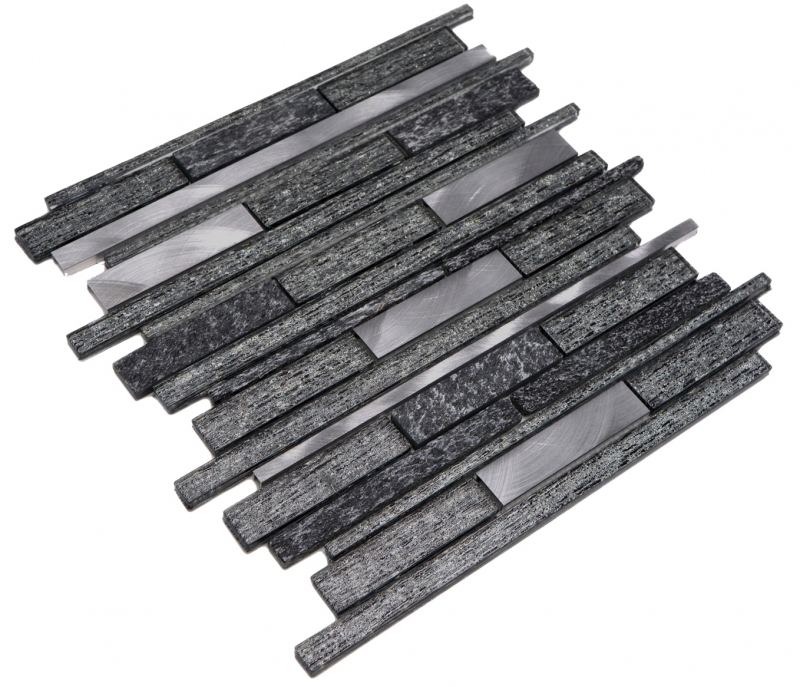 Glass mosaic natural stone rods mosaic tiles aluminum black anthracite dark grey splashback wall facing - MOS49-GV84