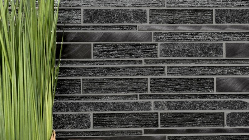 Glass mosaic natural stone rods mosaic tiles aluminum black anthracite dark grey splashback wall facing - MOS49-GV84
