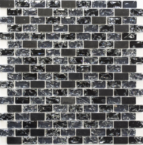 Mosaik Stäbchen grau schwarz rot Naturstein Glasmosaik Verbund  WB87-0429|1Matte 