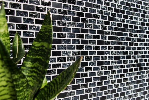 Handmuster Mosaikfliese Fliesenspiegel Transluzent schwarz Brick Glasmosaik Crystal Stein schwarz MOS87-b1128_m