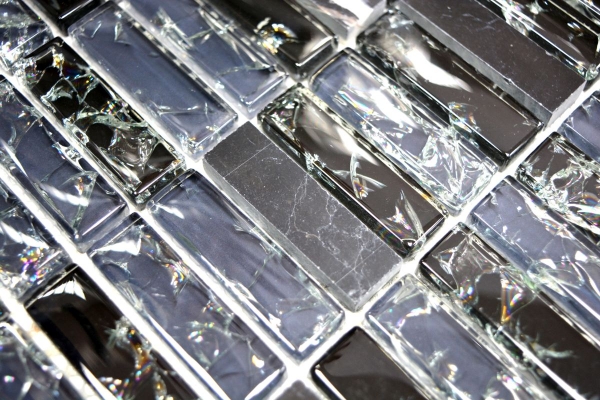 Carreau de mosaïque Translucide noir Bâtons Mosaïque de verre Crystal Pierre noire MOS87-s1228_f