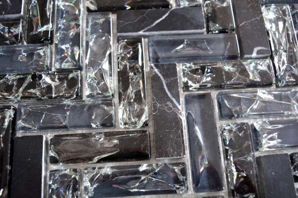 Mosaico a spina di pesce nero traslucido Mosaico di vetro Crystal stone nero MOS87HB-0328_f