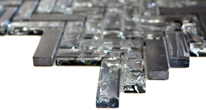 Carreau de mosaïque Translucide noir Chevron Mosaïque de verre Crystal Pierre noire MOS87HB-0328_f