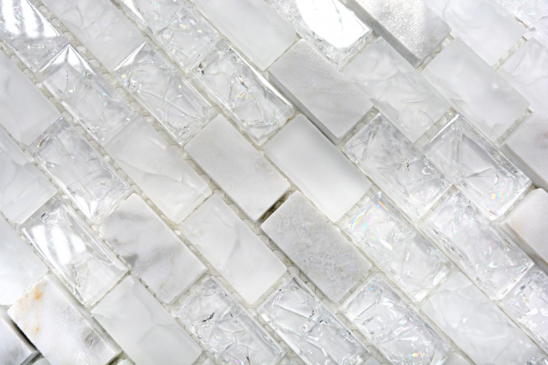 Piastrella di mosaico per cucina Bianco traslucido Brick Mosaico di vetro Pietra di cristallo bianco MOS87-0111_f