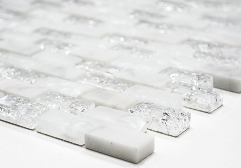 Motif manuel Carreau de mosaïque Translucide blanc Brick Mosaïque de verre Crystal pierre blanche MOS87-0111_m