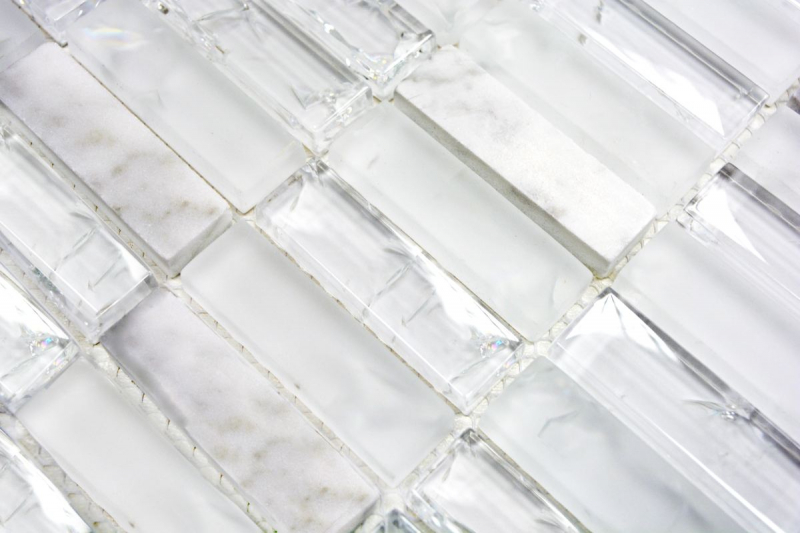 Plaquette Rectangle Carreaux Mosaïque de verre blanc Mosaïque de cassure Marbre Pierre naturelle Dos de cuisine - MOS87-s1211