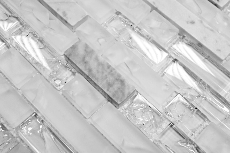 Mosaïque de verre Pierre naturelle bâtonnets Carreaux de mosaïque blanc clair carrara brisés Carreau de mur Carreau de cuisine Carreau de salle de bain WC - MOS87-V1311