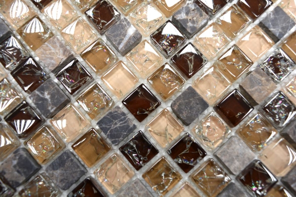 Glass mosaic natural stone mosaic tile dark beige quarry glass marble dark brown cream tile backsplash kitchen - MOS92-1055