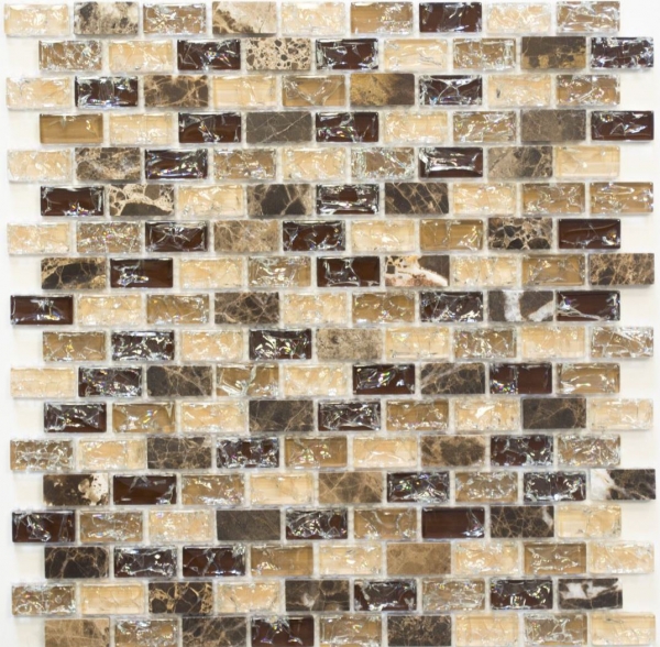 Mosaik Stäbchen Verbund Naturstein Mosaikfliese dunkelbraun nussbraun beige Brick Glasmosaik Bruchglas Fliesenspiegel Wand - MOS87-B1155