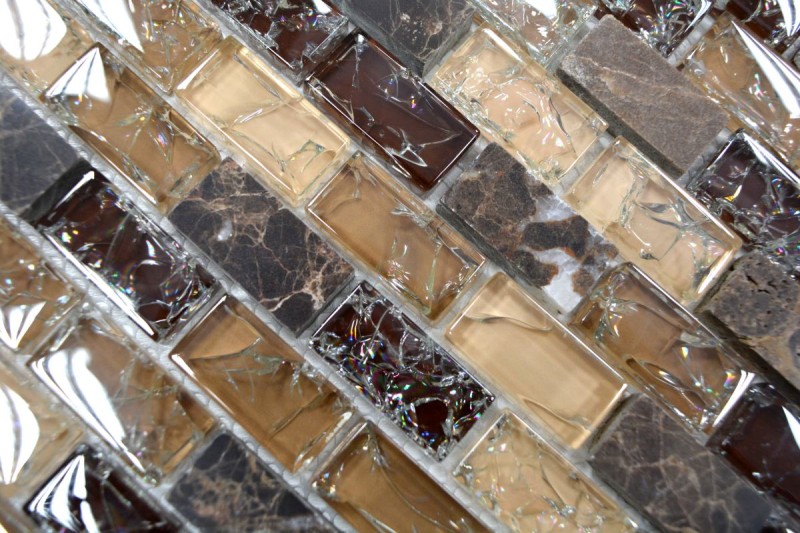 Mosaico aste composito pietra naturale mosaico piastrelle marrone scuro noce marrone beige mattone vetro mosaico cava vetro piastrelle backsplash muro - MOS87-B1155