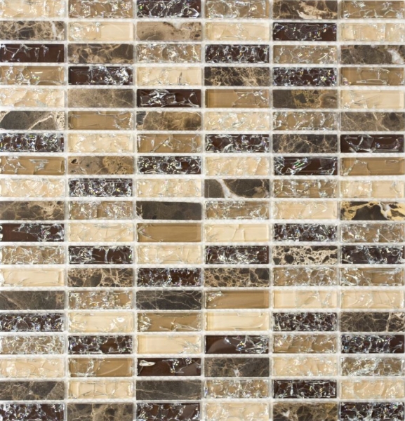 Rectangular mosaic tiles glass mosaic broken glass marble natural stone dark brown beige wall bathroom kitchen WC - MOS87-S1255